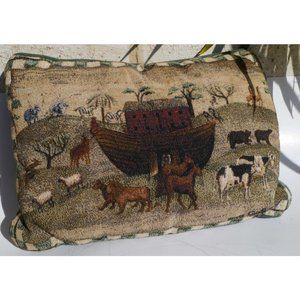 Vintage Tapestry Noah’s Ark Pillow Carol Endres 18 X 12 Rare Checkerboard Border